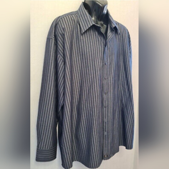 Farah shirt striped size 3XL XXL long sleeve grey with blue stripes casual - Picture 3 of 7